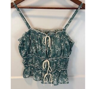 Thirty Thirty LA‎ Sage Green Floral Coquette Tank Top Medium Boho Cottagecore